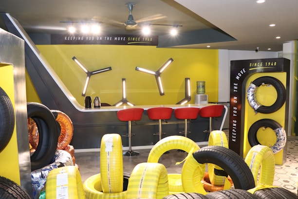 A variety of high-quality truck tires displayed in a showroom.