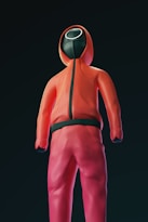 a person in a red and black suit