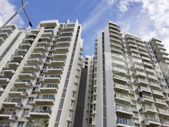 Modern real estate buildings in a bright urban setting