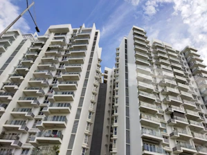 Modern real estate buildings in a bright urban setting