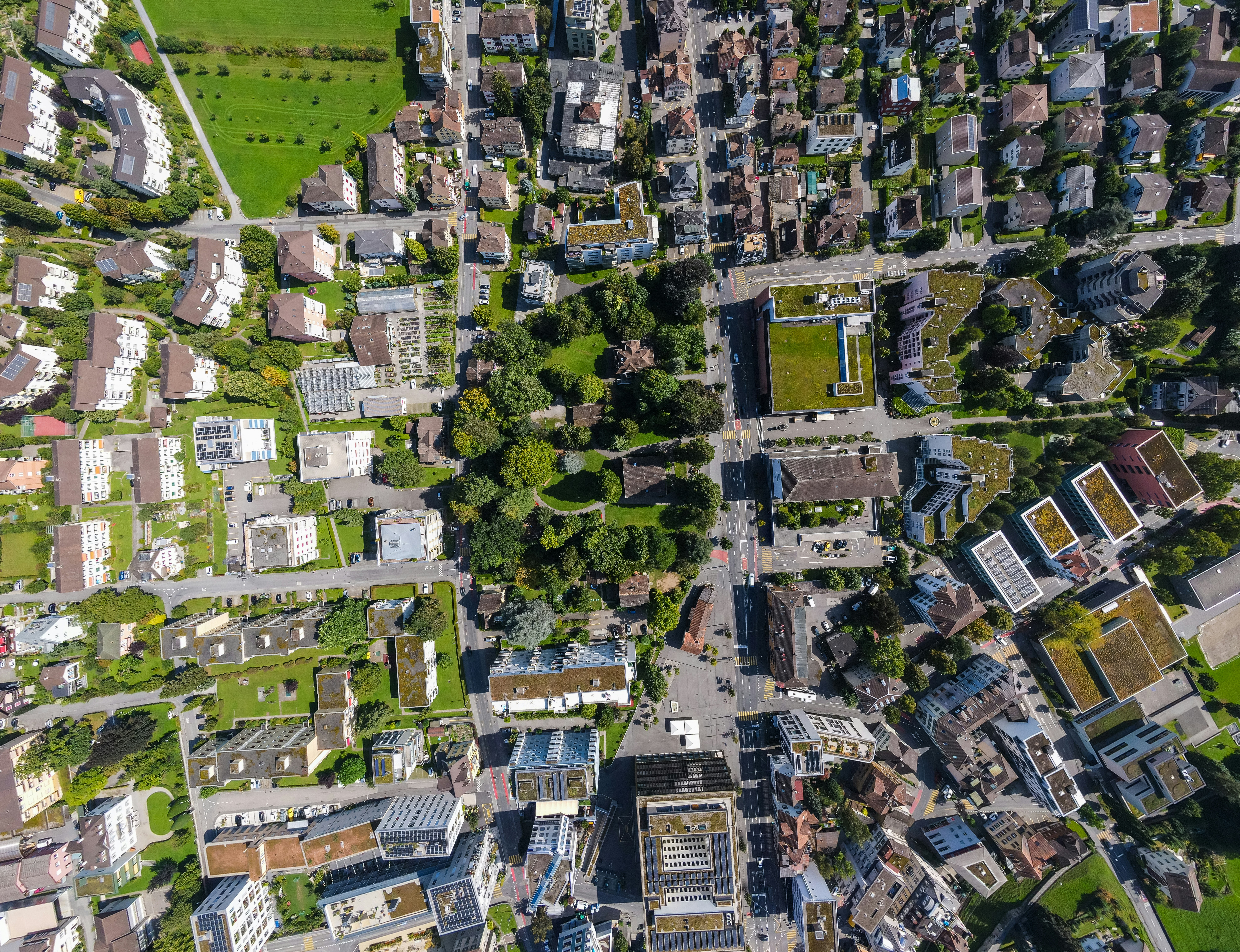 an aerial view of a city with lots of buildings