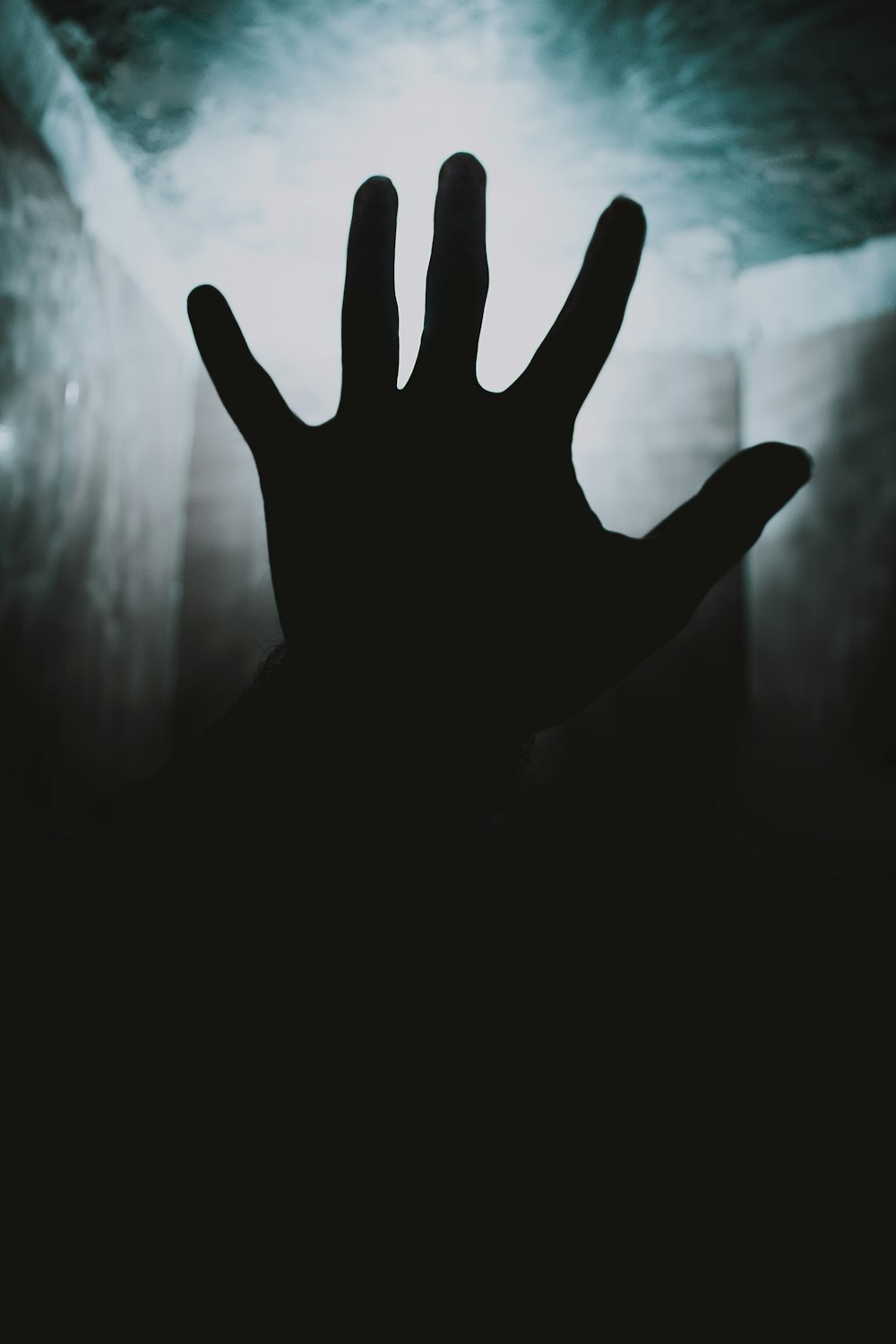 a person's hand reaching up into the air