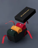 a black box with four pairs of socks in it