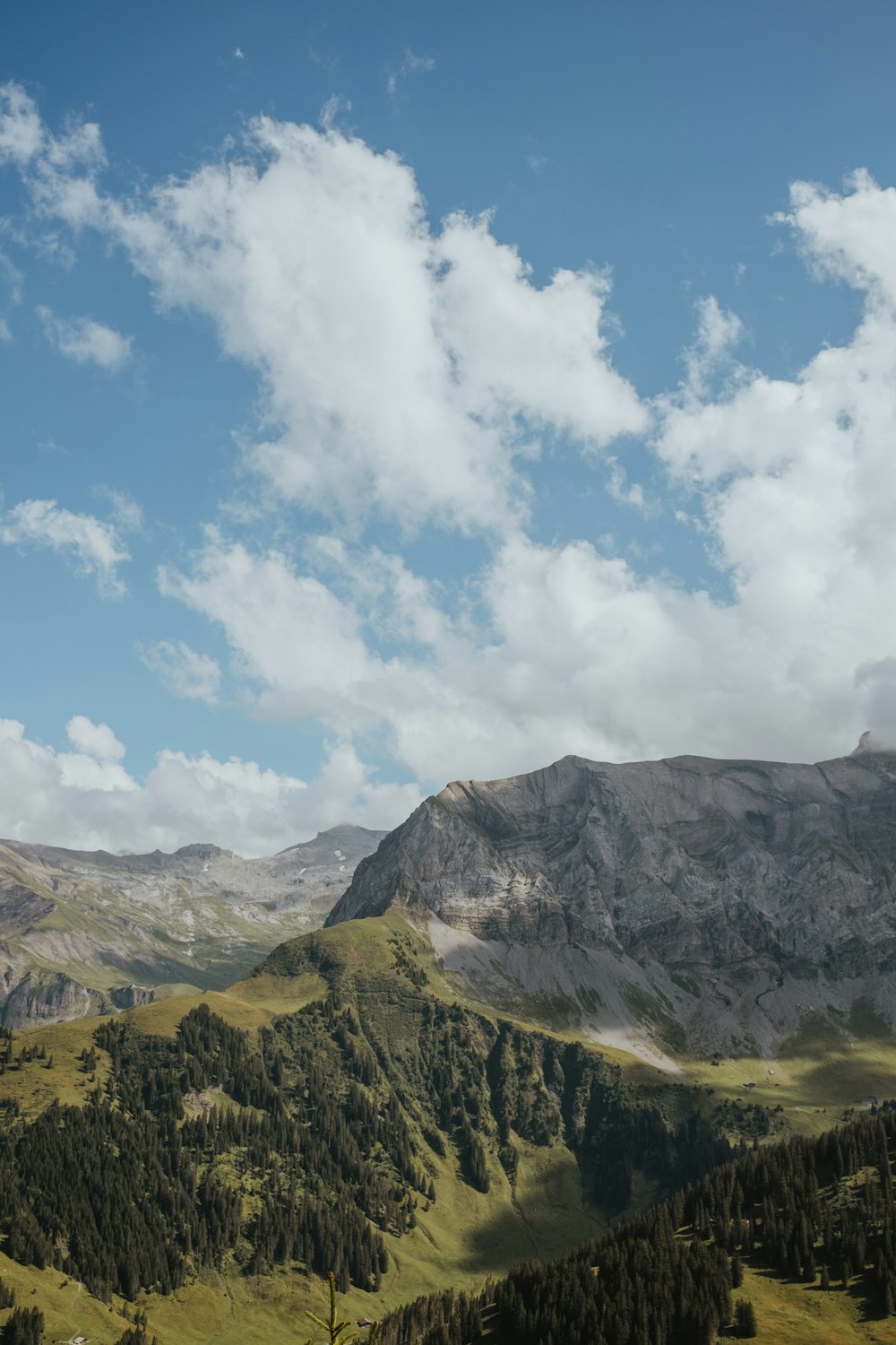 a view of a mountain range with a few clouds in the sky