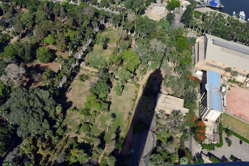 Aerial shot showing the proximity of a project location to the sea, with elegant shadows and lush greenery.