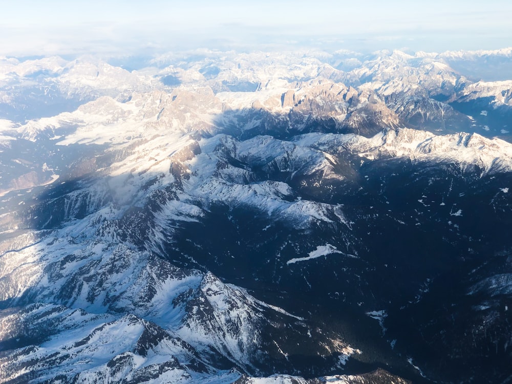 a view of a mountain range from an airplane