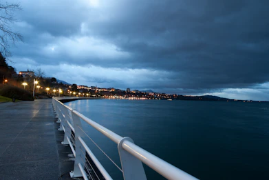 a view of a body of water at night