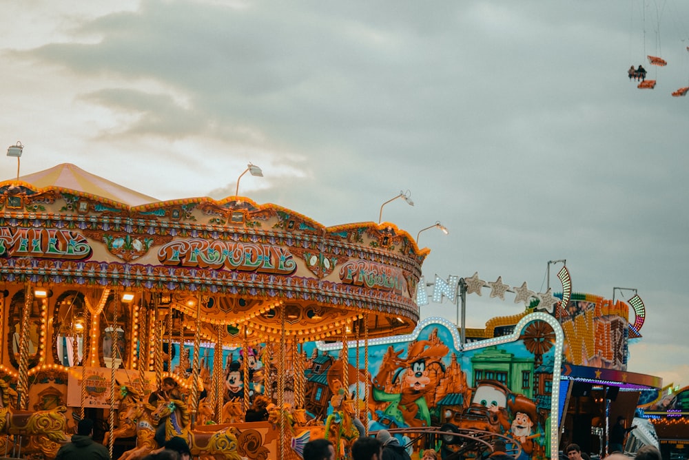 a merry go round at an amusement park