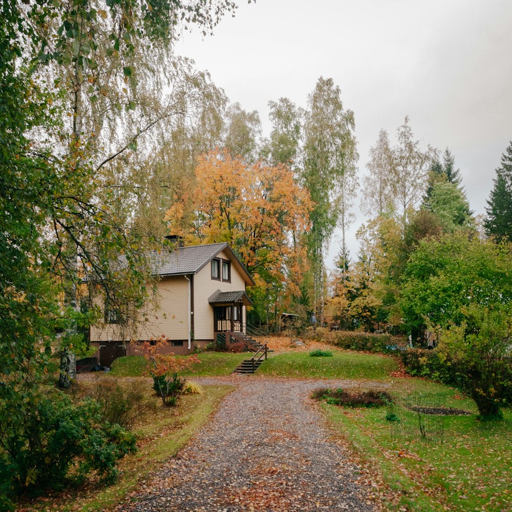 a house in the middle of a wooded area