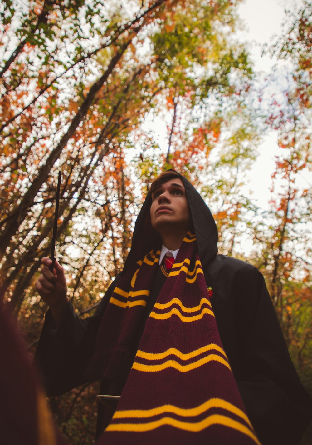 Un hombre vestido con un disfraz de Harry Potter