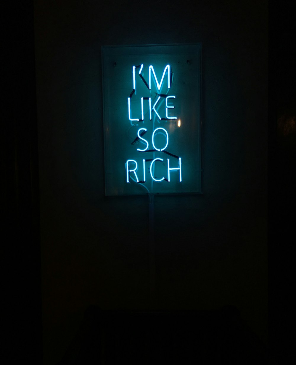 a neon sign that says i'm like so rich