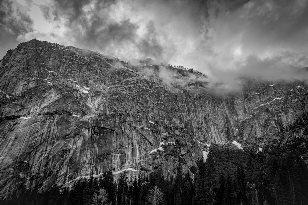 a black and white photo of a mountain