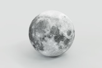A realistic depiction of the moon appears to be isolated against a light gray background. The lunar surface shows clear details, including varying shades of gray, craters, and texture that emphasize its spherical form.
