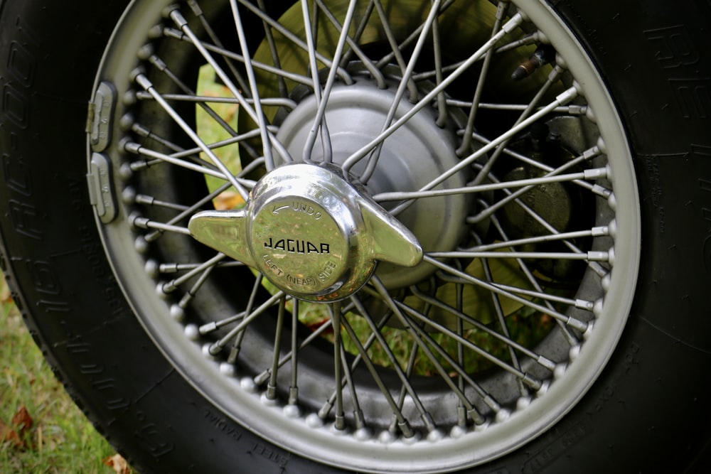 a close up of a tire on a car