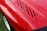 Close-up of a gleaming red sports car hood reflecting sunlight after treatment.