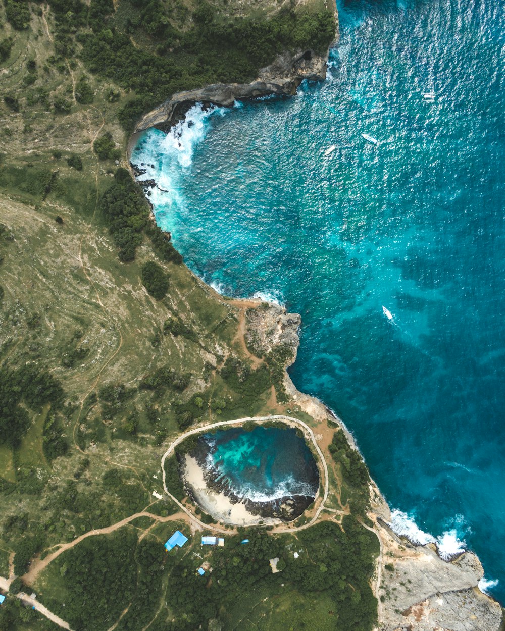 an aerial view of a large body of water