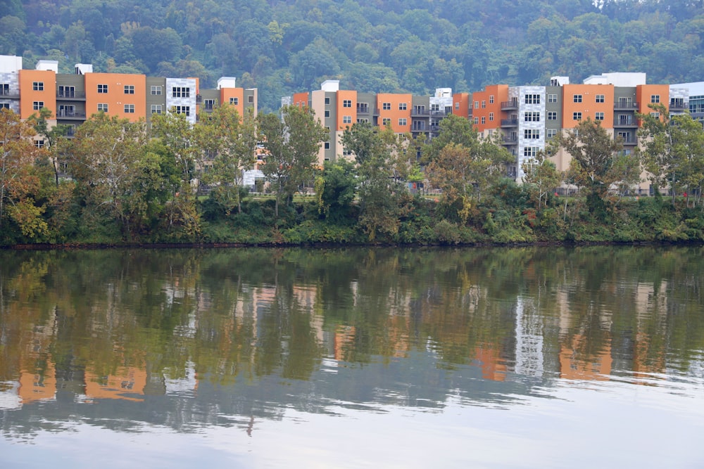 a body of water with buildings in the background