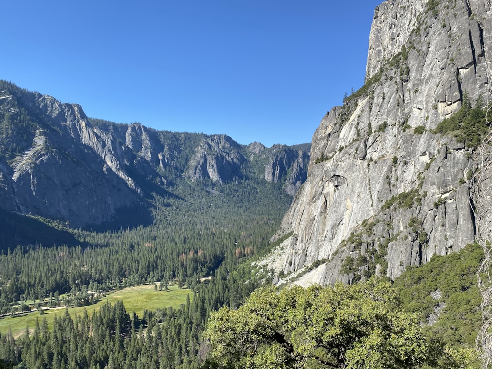 a view of a valley in the mountains