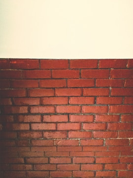 A section of a red brick wall is topped by a plain white surface. The bricks are arranged in horizontal layers with visible mortar lines, giving a textured and rustic appearance.