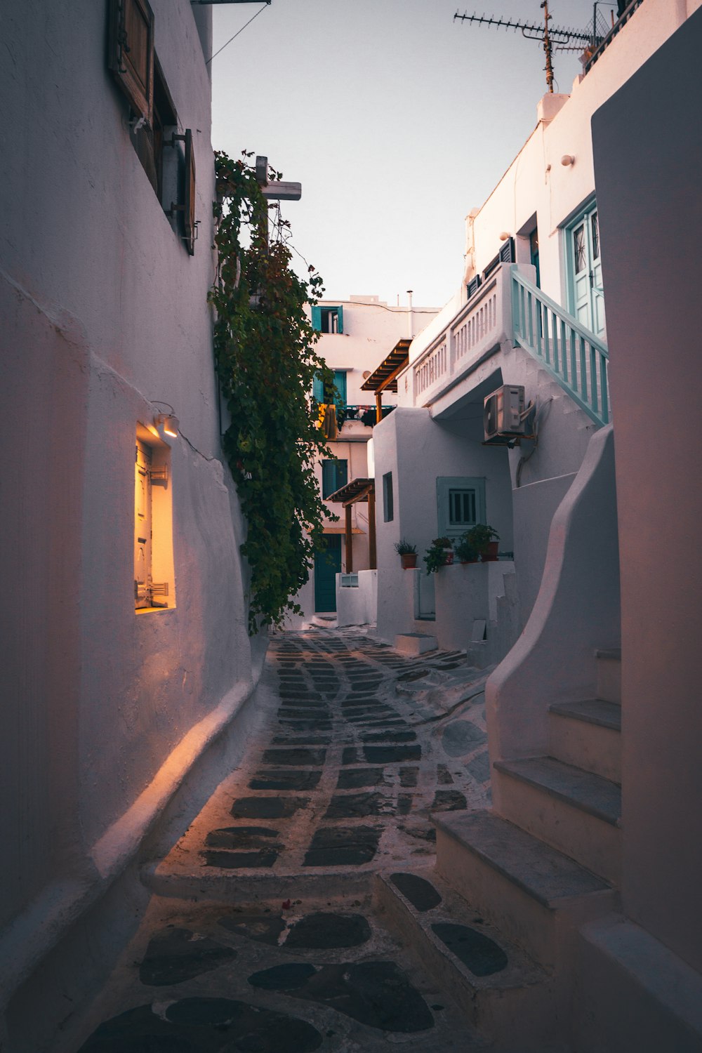 a cobblestone street in a small town