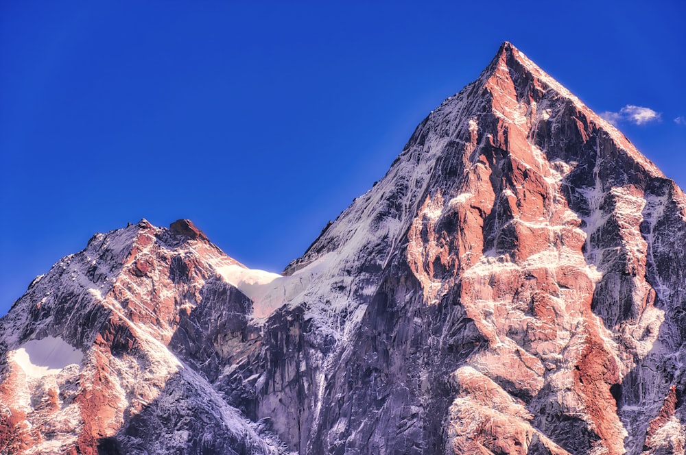 a snow covered mountain with a blue sky in the background