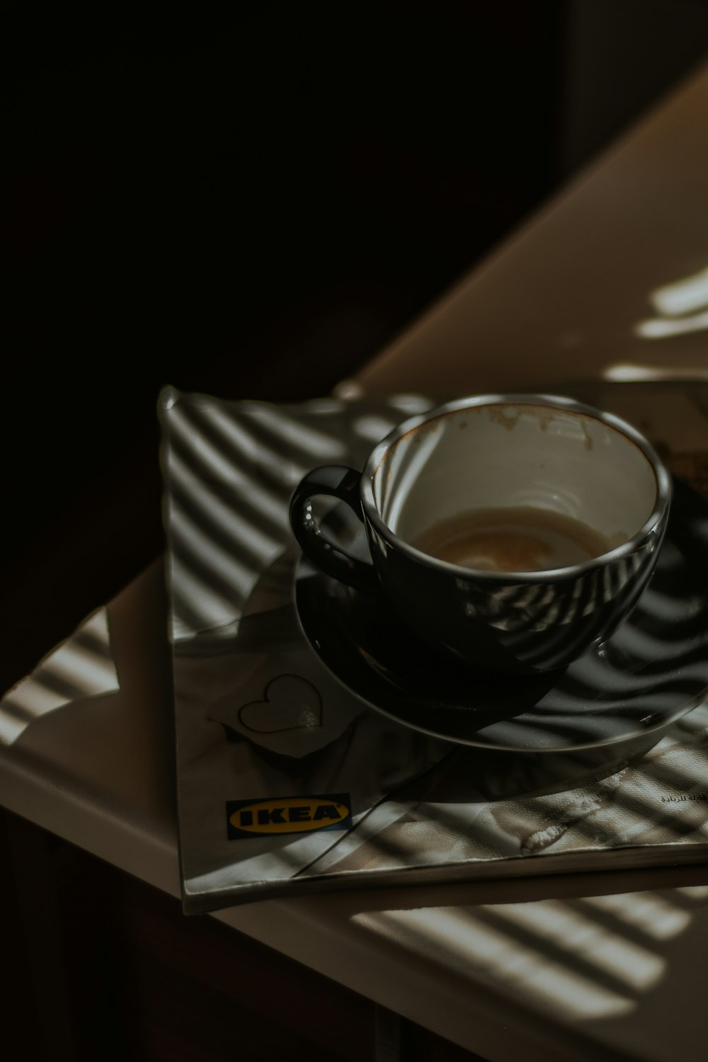 a cup of coffee sitting on top of a plate