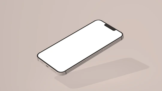 Minimalist image of a sleek smartphone highlighting its screen and edges on a white background.