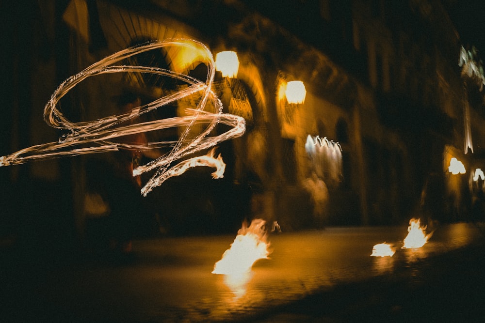 a blurry photo of a street at night