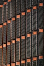 a close up of a building with many windows