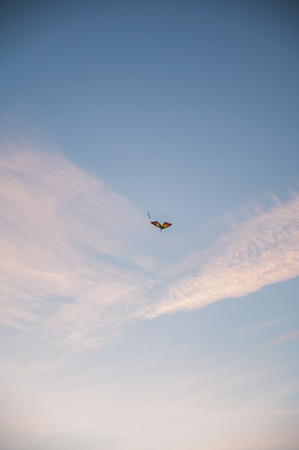 a kite is flying high in the sky