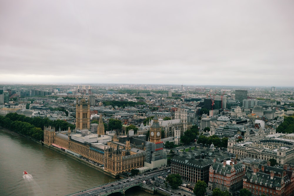 an aerial view of a city with a river running through it