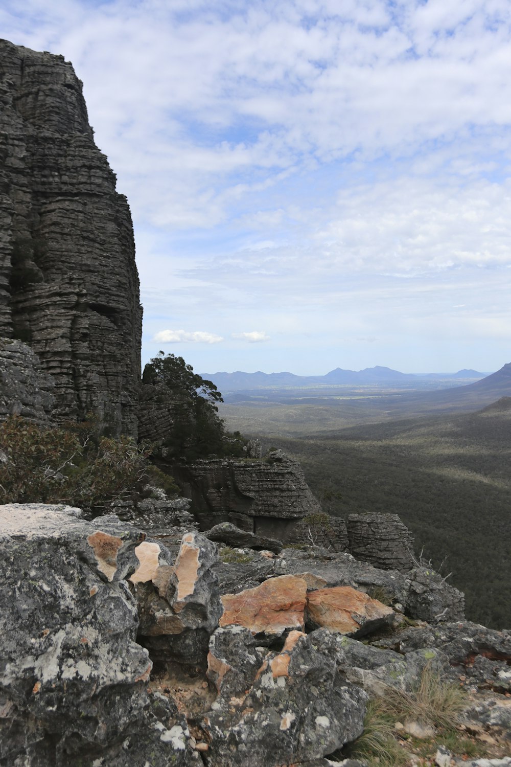 a rocky outcropping with a mountain in the background