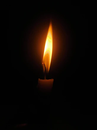 A softly glowing candle flame flickering in the dark, symbolizing remembrance and hope.