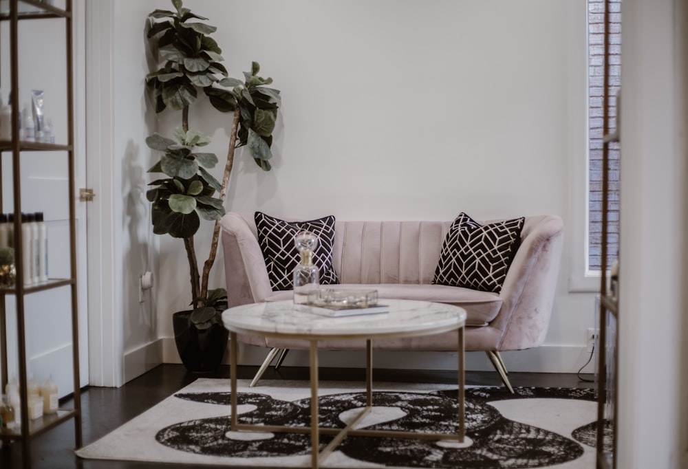 a living room with a couch and a coffee table