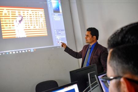 Indian man giving a presentation
