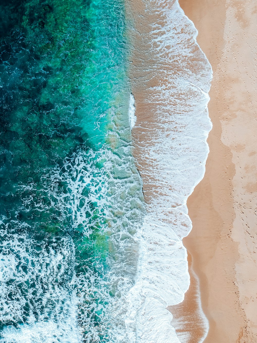 una vista aerea di una spiaggia e dell'oceano