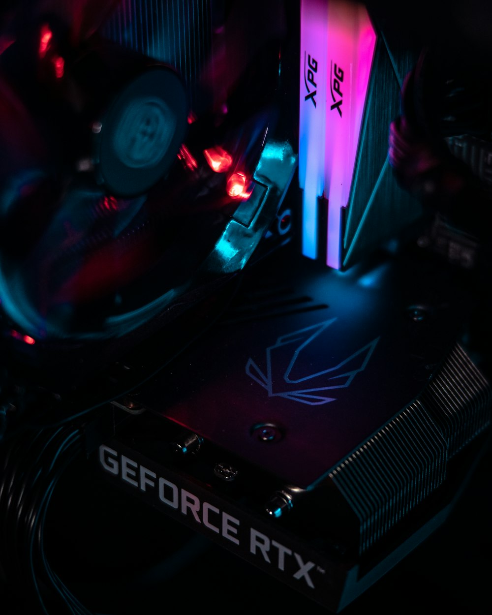 a close up of a computer case with neon lights