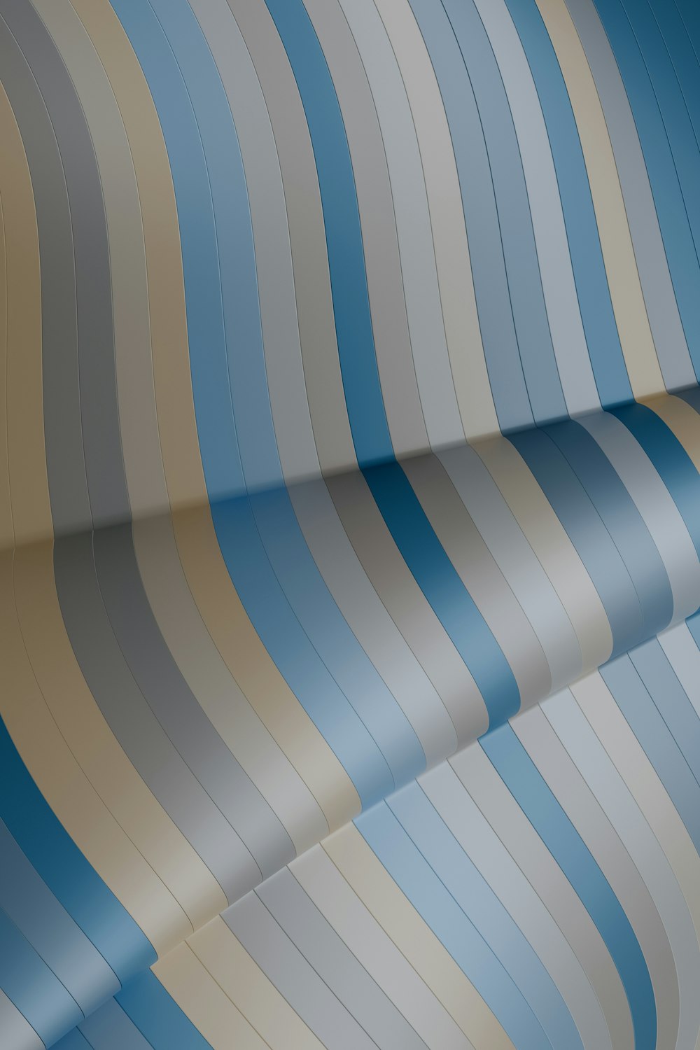 a close up of a blue and beige striped wallpaper