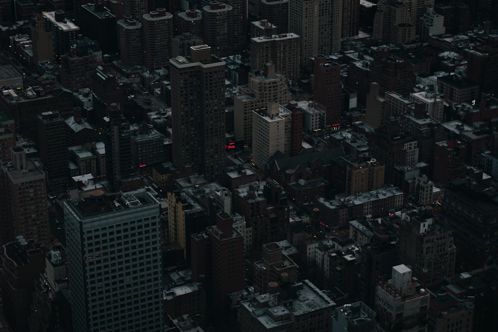 an aerial view of a city at night