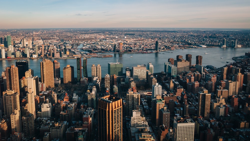 an aerial view of a large city with tall buildings