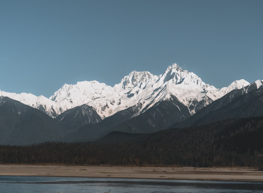 a mountain range with a body of water in front of it