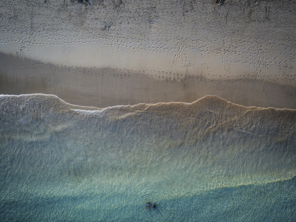 an aerial view of a beach and ocean