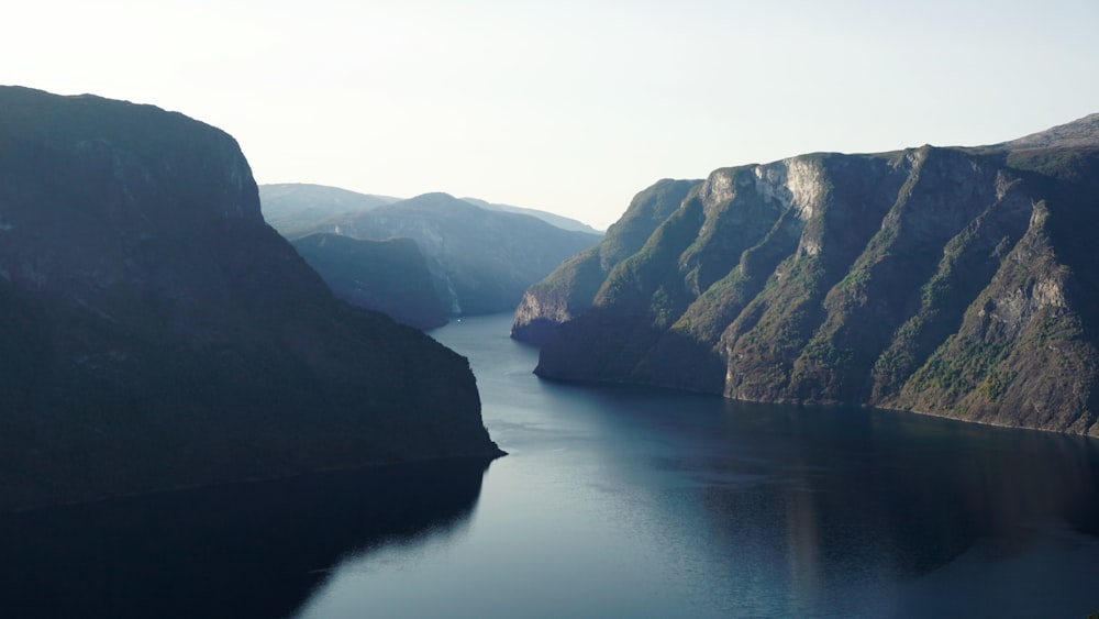 a large body of water surrounded by mountains