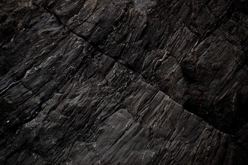 a black and white photo of a rock face