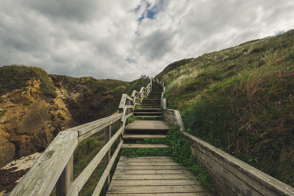 a set of stairs leading up to a cliff