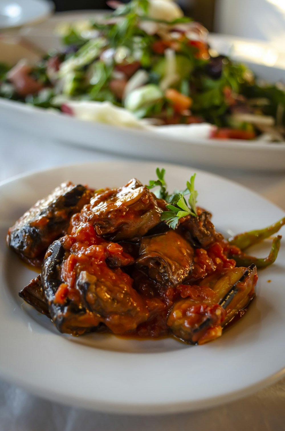 a close up of a plate of food on a table