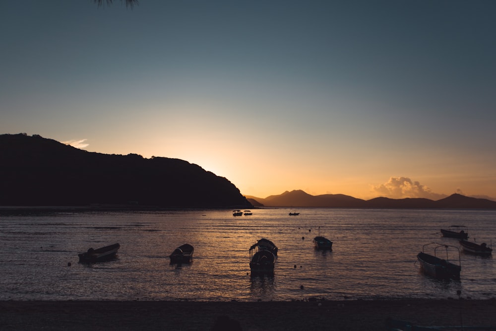 a group of boats floating on top of a body of water