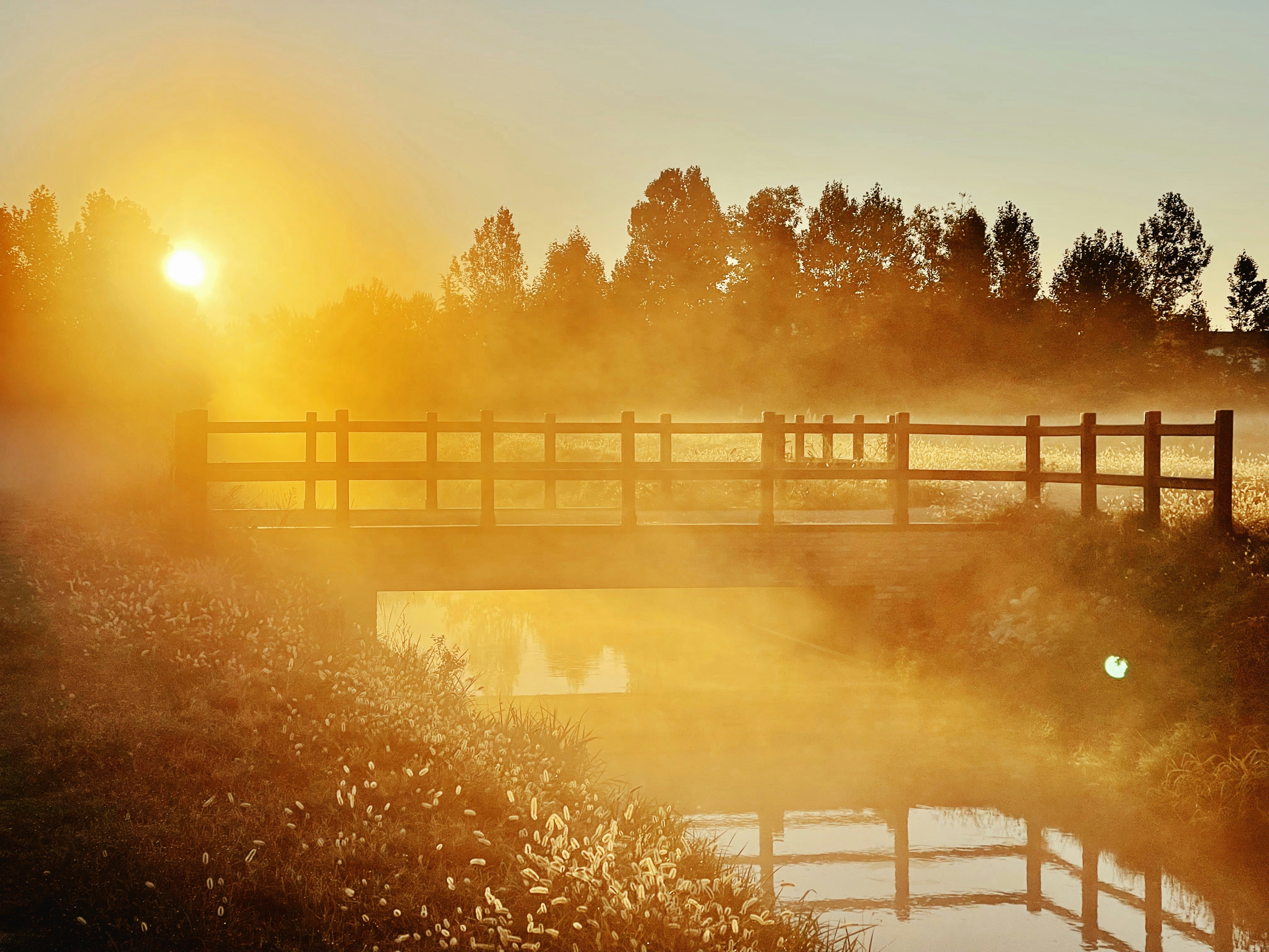 a bridge over a body of water at sunset