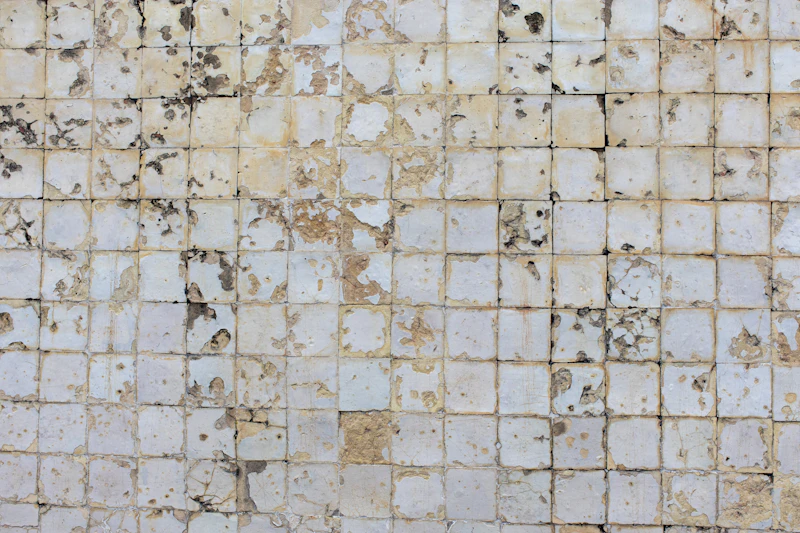 Worn, discolored tile in a dated hall bathroom before remodel