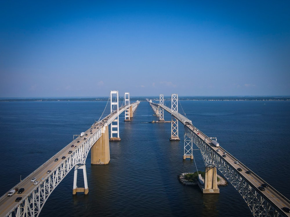 a large bridge spanning over a large body of water